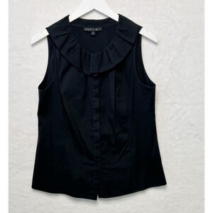 LAFAYETTE 148 New York Ruffle Collar Sleeveless Fitted Blouse Career Black Sz 10